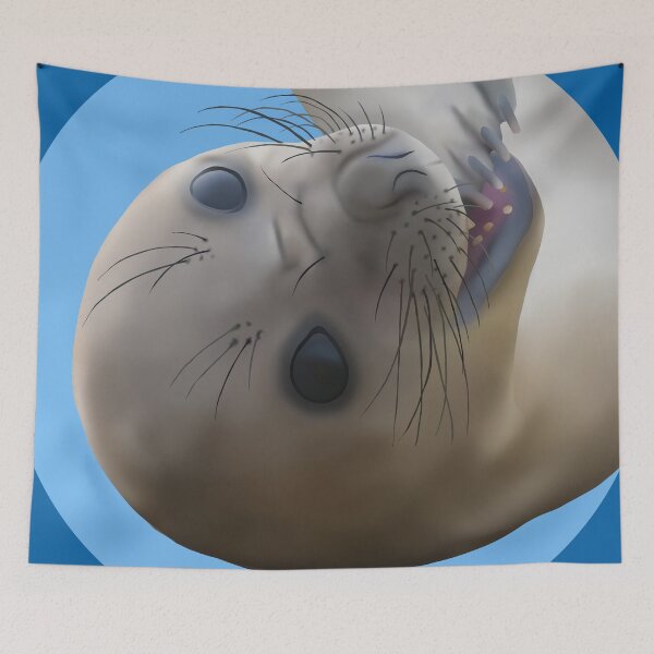 Item preview, Elephant seal biting flipper on blue designed and sold by GivernyKate.