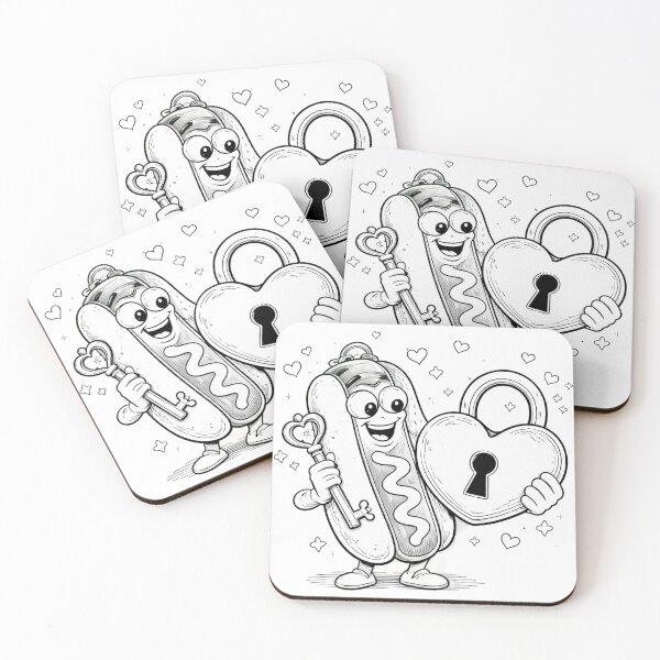 Item preview, Hot Dog With Key & Heart Lock – Cute Valentine Food Cartoon designed and sold by ComedyInkFactor.