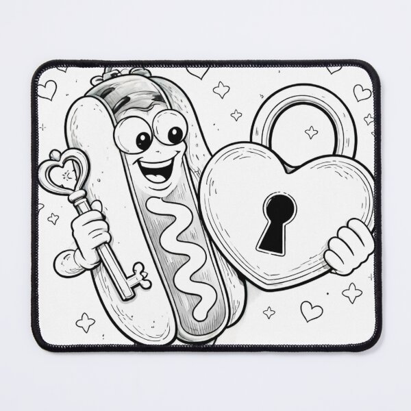 Item preview, Hot Dog With Key & Heart Lock – Cute Valentine Food Cartoon designed and sold by ComedyInkFactor.