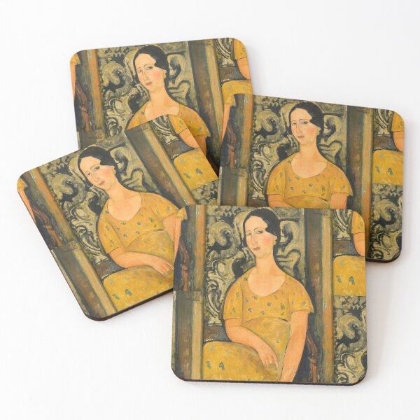 Item preview, Woman in a Yellow Dress by Amedeo Modigliani: École de Paris Portrait designed and sold by artofuniverse.
