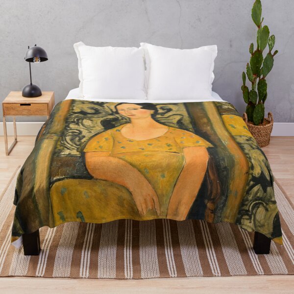 Item preview, Woman in a Yellow Dress by Amedeo Modigliani: École de Paris Portrait designed and sold by artofuniverse.