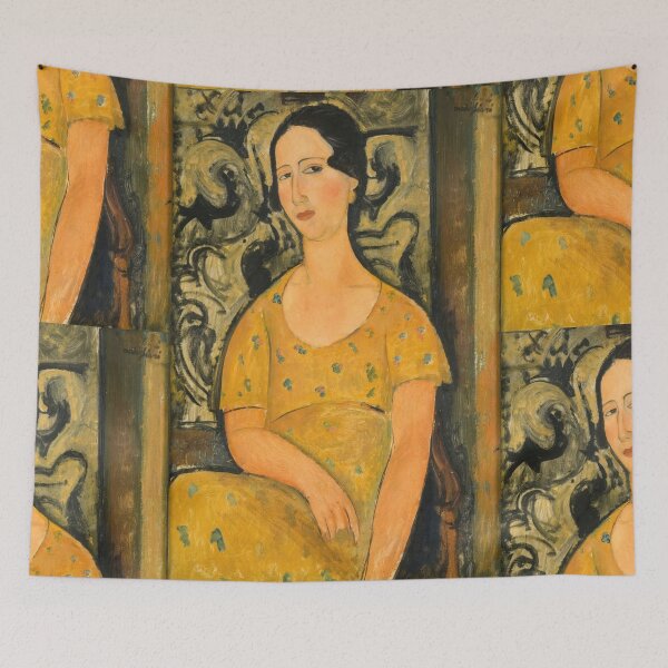 Item preview, Woman in a Yellow Dress by Amedeo Modigliani: École de Paris Portrait designed and sold by artofuniverse.