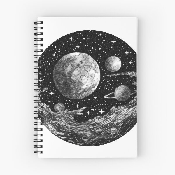 Item preview, Cosmic Planets and Nebula in Black and White designed and sold by rainseedart.