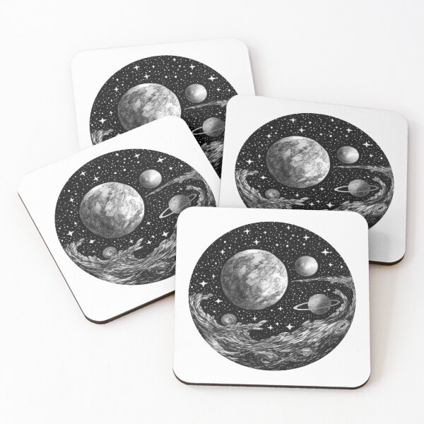 Item preview, Cosmic Planets and Nebula in Black and White designed and sold by rainseedart.