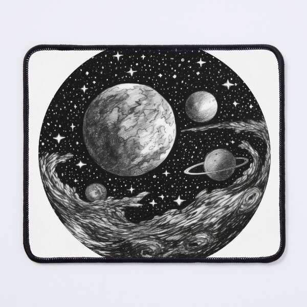 Item preview, Cosmic Planets and Nebula in Black and White designed and sold by rainseedart.