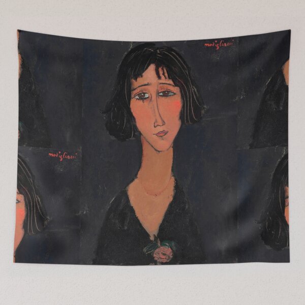 Item preview, Young Girl Wearing a Rose by Amedeo Modigliani: Melancholic Modern Portrait Poster designed and sold by artofuniverse.