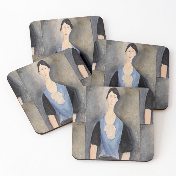 Item preview, Young Woman in Blue by Amedeo Modigliani: Modernist Portrait Fine Art Print designed and sold by artofuniverse.