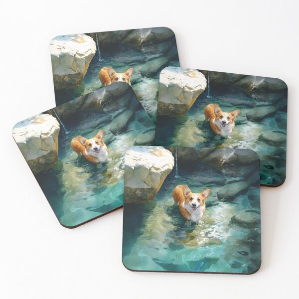 Item preview, A cheerful Corgi playing in a gentle seaside tide pool, Dogs in Motion designed and sold by CDC40.