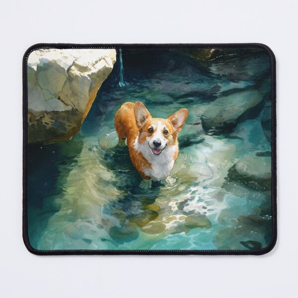 Item preview, A cheerful Corgi playing in a gentle seaside tide pool, Dogs in Motion designed and sold by CDC40.
