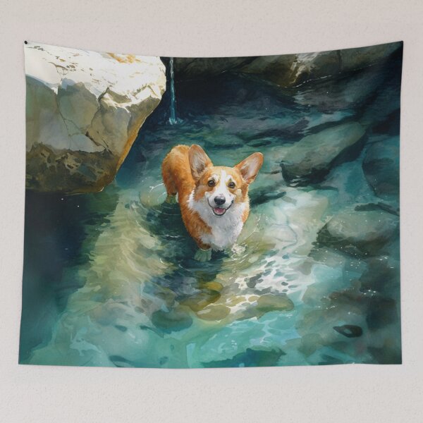Item preview, A cheerful Corgi playing in a gentle seaside tide pool, Dogs in Motion designed and sold by CDC40.