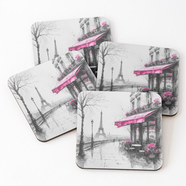 Artikelvorschau, Pariser Morgenzauber – Aquarellkunst aus dem rosa Café entworfen und verkauft von DreamyArtStudio70.