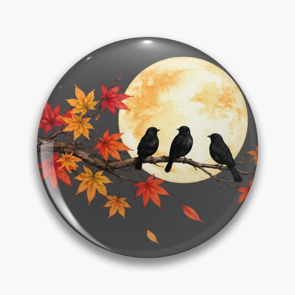 Item preview, Black Birds on Branch with Full Moon Watercolor Illustration designed and sold by juthamas8426.
