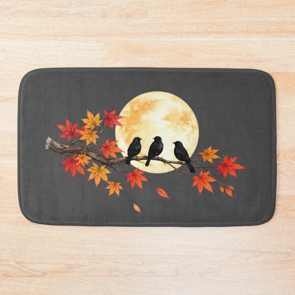 Item preview, Black Birds on Branch with Full Moon Watercolor Illustration designed and sold by juthamas8426.