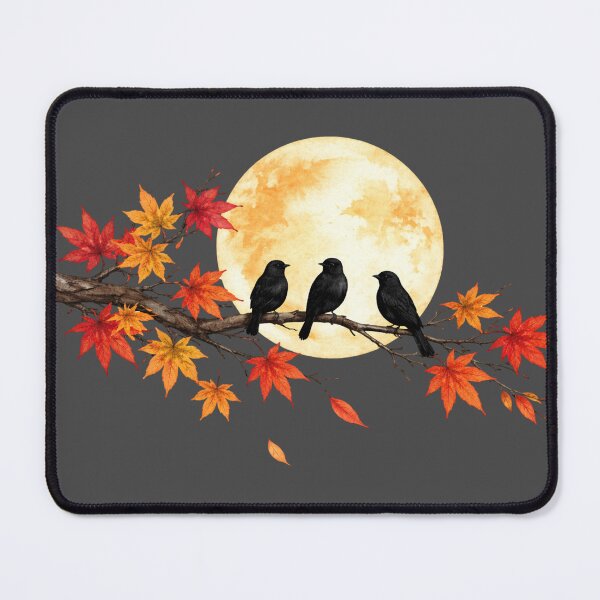 Item preview, Black Birds on Branch with Full Moon Watercolor Illustration designed and sold by juthamas8426.