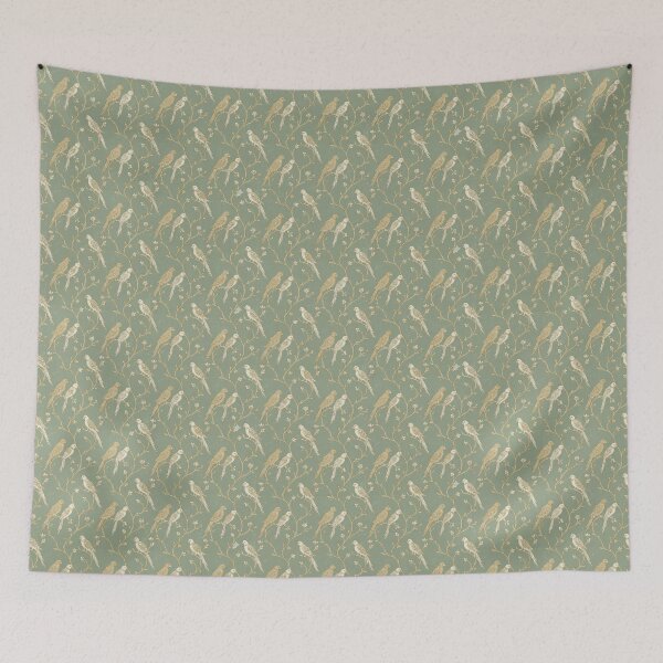 Item preview, Vintage Sanganeri Parrot Teal Brass Vines  - Luxe Indian Parrot & Vine Pattern designed and sold by IndoPatterns.