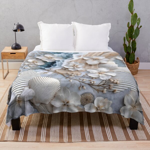 Item preview, White Flowers & Seashells, Coastal Collage designed and sold by SolaoLab.