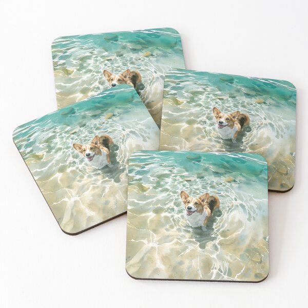 Item preview, A cheerful Corgi playing in a gentle seaside tide pool, Dogs in Motion designed and sold by CDC40.