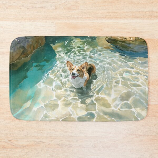 Item preview, A cheerful Corgi playing in a gentle seaside tide pool, Dogs in Motion designed and sold by CDC40.