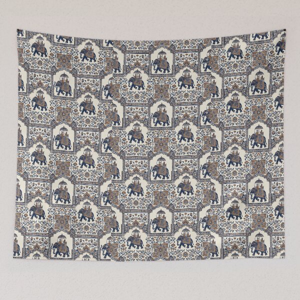 Item preview, Royal Court Sanganeri Dabu - Vintage Indian Elephant Patter designed and sold by IndoPatterns.