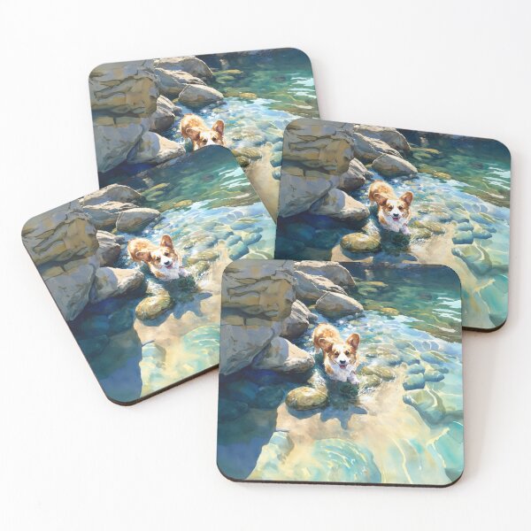Item preview, A cheerful Corgi playing in a gentle seaside tide pool, Dogs in Motion designed and sold by CDC40.