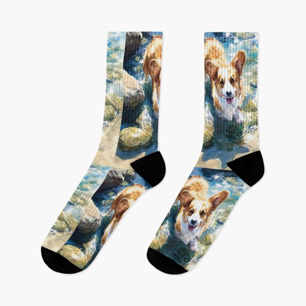 Item preview, A cheerful Corgi playing in a gentle seaside tide pool, Dogs in Motion designed and sold by CDC40.