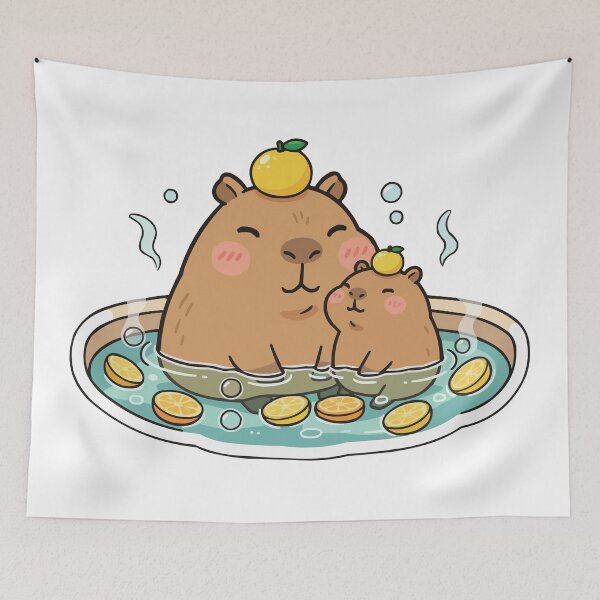 Item preview, Capybara Family Yuzu Bath - Cute Mom and Baby designed and sold by Petzzz.