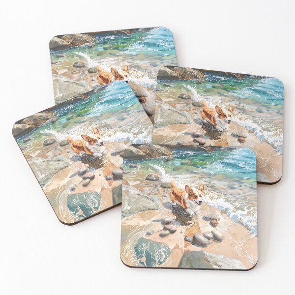 Item preview, A cheerful Corgi playing in a gentle seaside tide pool, Dogs in Motion designed and sold by CDC40.