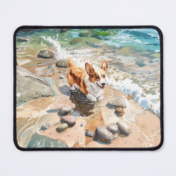 Item preview, A cheerful Corgi playing in a gentle seaside tide pool, Dogs in Motion designed and sold by CDC40.