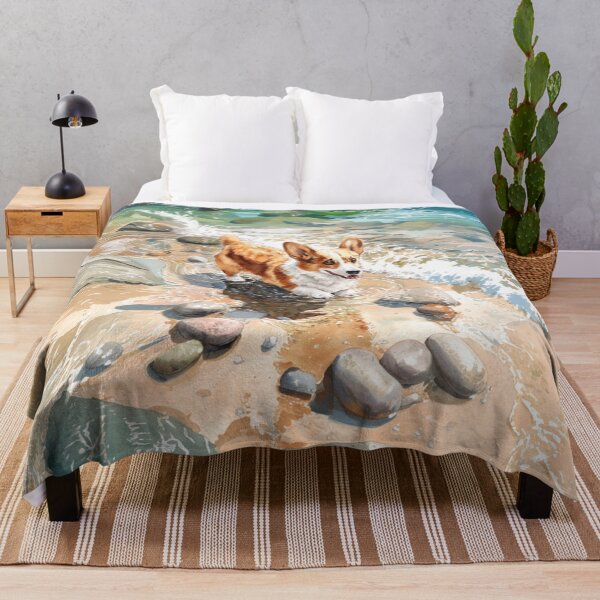 Item preview, A cheerful Corgi playing in a gentle seaside tide pool, Dogs in Motion designed and sold by CDC40.