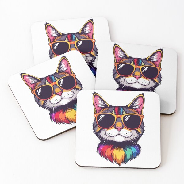 Item preview, Cool Cat with Sunglasses Hippie Multi Color Kitten Cat with Rainbow Colors Fur Fluffy Cat with Glasses designed and sold by bestggraphico.