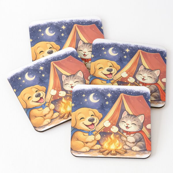 Item preview, Campfire Pals – Cozy Dog & Cat Camping Night Illustration designed and sold by Furfolkz.