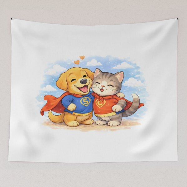 Item preview, Super Pals – Dog & Cat Superhero Best Friends Illustration designed and sold by Furfolkz.
