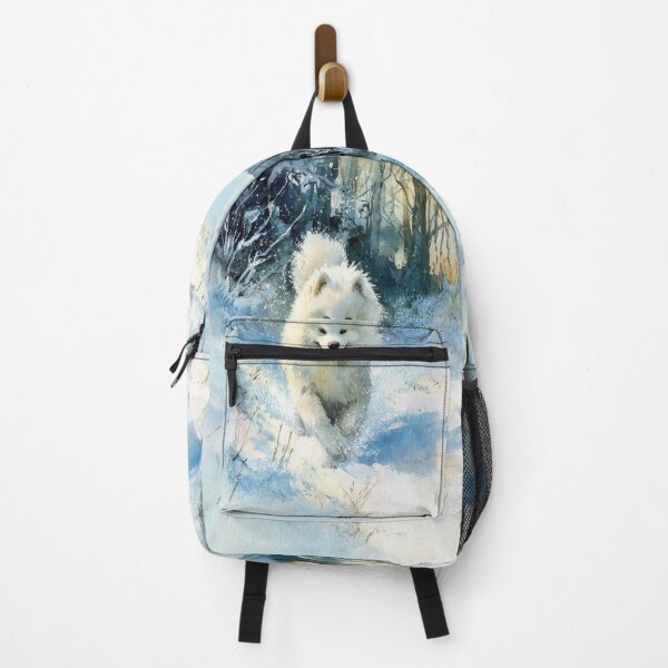 Item preview, A Samoyed bounding through a snowy forest, Dogs in Motion designed and sold by CDC40.