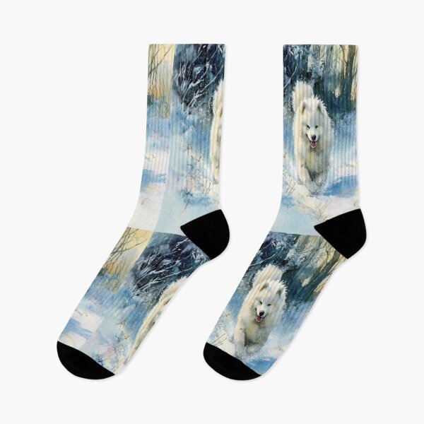 Item preview, A Samoyed bounding through a snowy forest, Dogs in Motion designed and sold by CDC40.