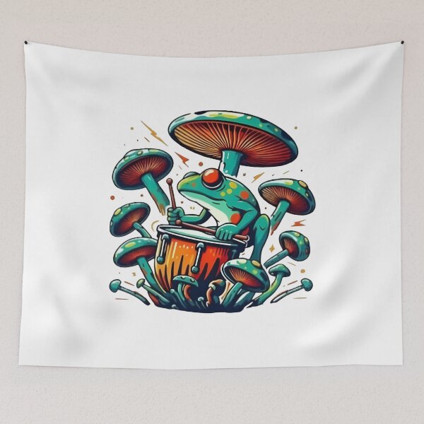 Item preview, Cottagecore Frog Playing Mushroom Drums designed and sold by Samthecreator01.