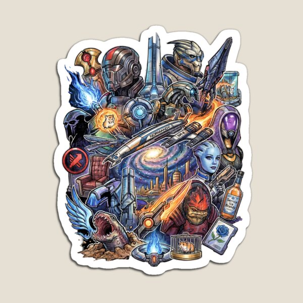 Item preview, Mass Effect 1-2-3 Normandy Crew Full Squad Shepard Garrus Tali Liara Wrex Kaidan Ashley Miranda Jacob Jack Mordin Thane Samara Legion James Vega Javik EDI Collage Fan Art Póster Camiseta Pegatina Regalo designed and sold by Senpaiwaves.