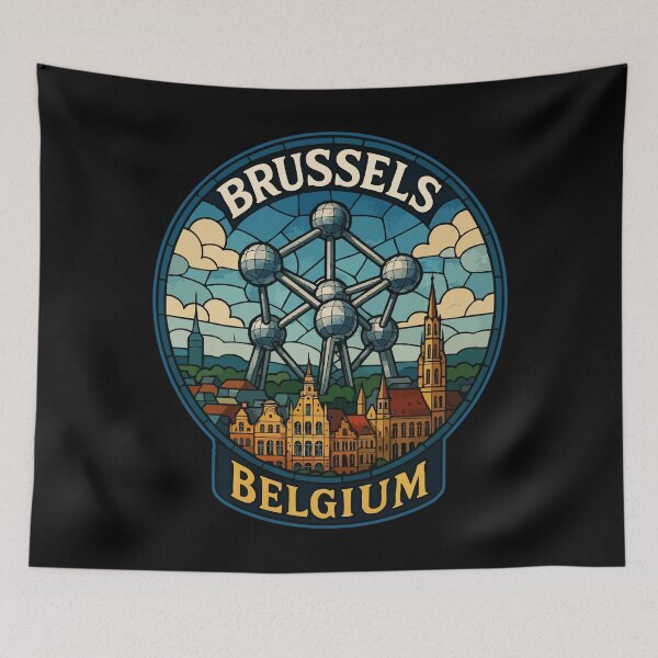 Item preview, Brussels Belgium Stained Glass Vintage Travel designed and sold by TomFrontierArt.