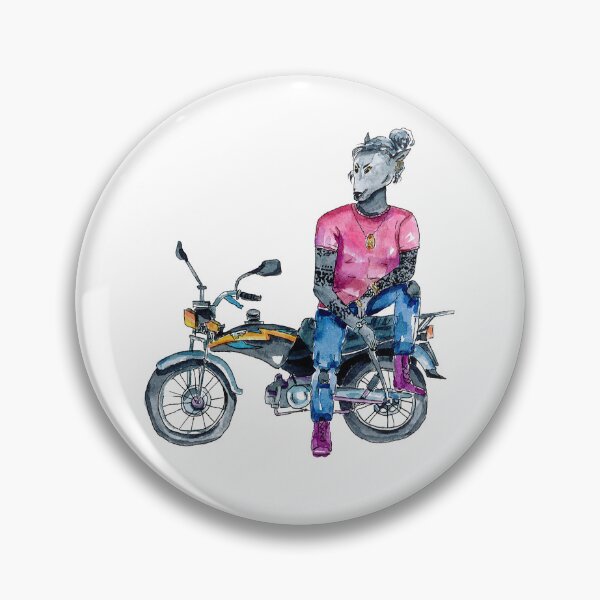 Item preview, Wolf with Tattoos on a Motorbike – Watercolour & Ink Illustration designed and sold by lippostcard.