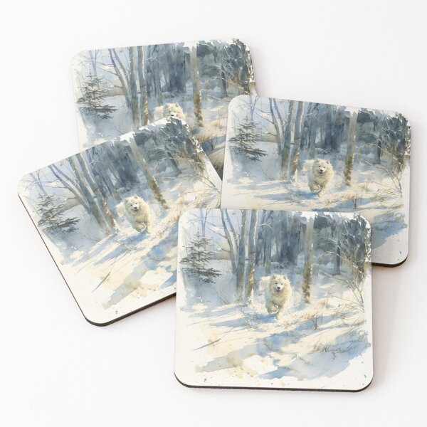 Item preview, A Samoyed bounding through a snowy forest, Dogs in Motion designed and sold by CDC40.