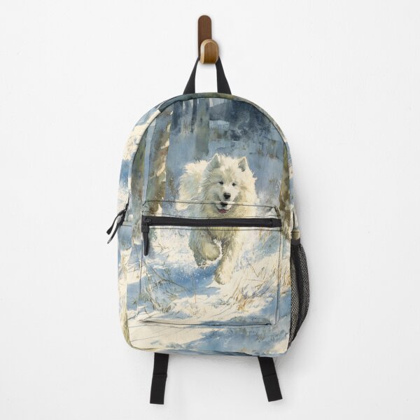 Item preview, A Samoyed bounding through a snowy forest, Dogs in Motion designed and sold by CDC40.