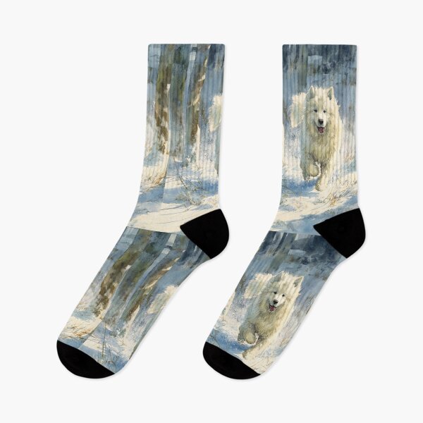 Item preview, A Samoyed bounding through a snowy forest, Dogs in Motion designed and sold by CDC40.