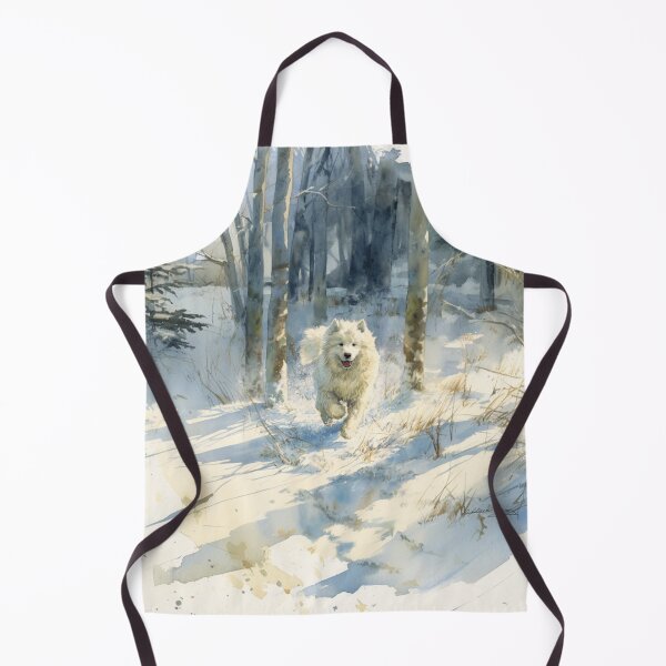 Item preview, A Samoyed bounding through a snowy forest, Dogs in Motion designed and sold by CDC40.