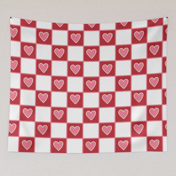 Item preview, Pink hearts white-red chess pattern designed and sold by LilianGrfld.