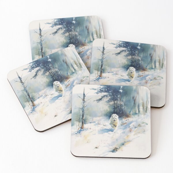 Item preview, A Samoyed bounding through a snowy forest, Dogs in Motion designed and sold by CDC40.