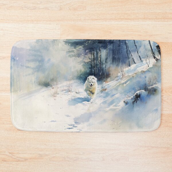 Item preview, A Samoyed bounding through a snowy forest, Dogs in Motion designed and sold by CDC40.