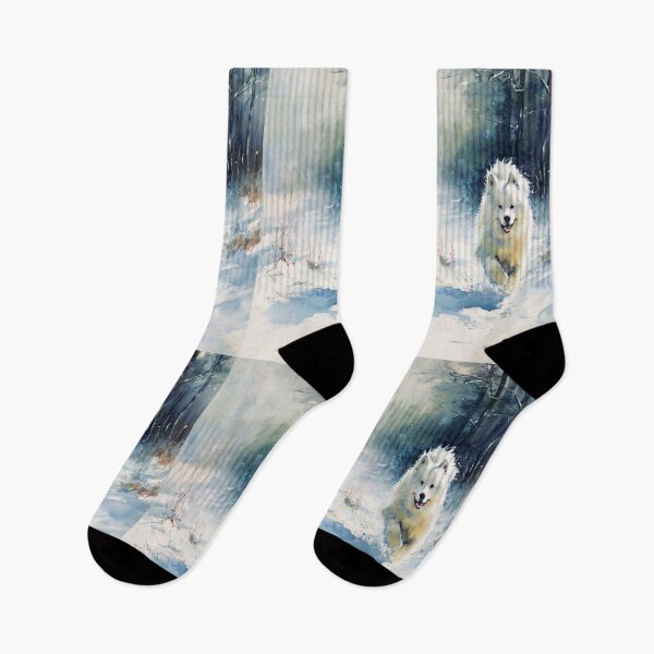 Item preview, A Samoyed bounding through a snowy forest, Dogs in Motion designed and sold by CDC40.