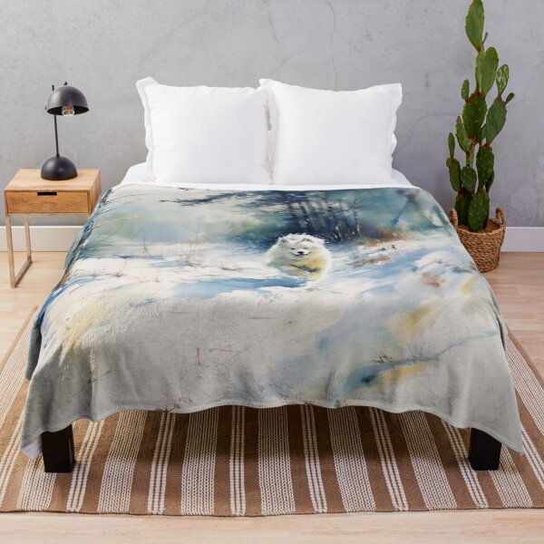 Item preview, A Samoyed bounding through a snowy forest, Dogs in Motion designed and sold by CDC40.