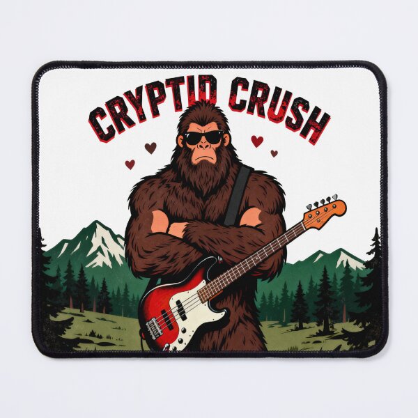 Item preview, Cryptid Crush Bigfoot Bass Guitar | Sasquatch Romance | Rock Lover designed and sold by Ink & Vibes.