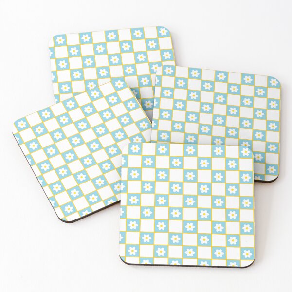 Item preview, Floral pattern with white flowers and blue-white chess designed and sold by LilianGrfld.