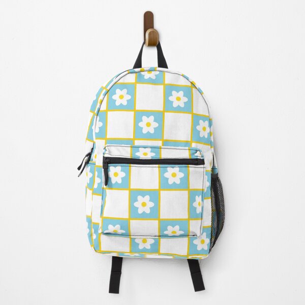 Item preview, Floral pattern with white flowers and blue-white chess designed and sold by LilianGrfld.